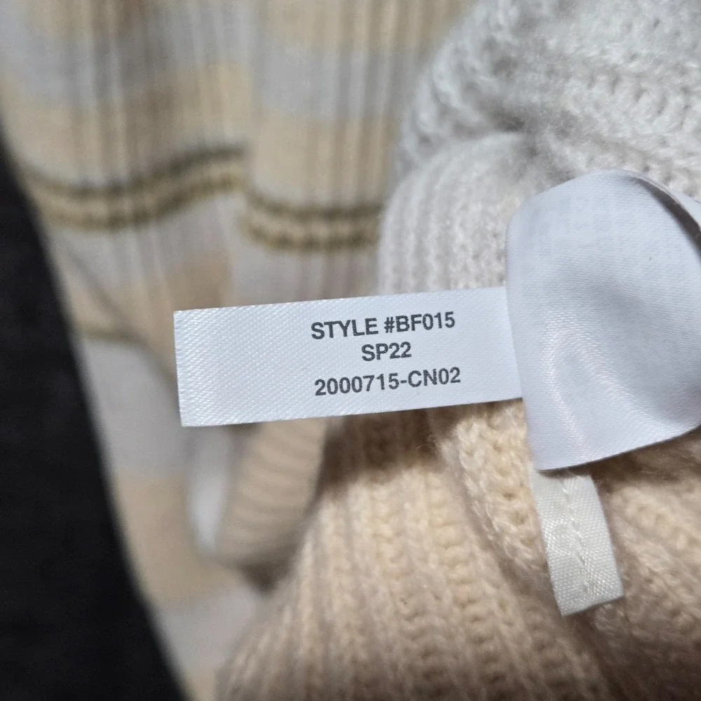 J. Crew Cashmere Ribbed Crewneck Sweatshirt‎ In Stripe S BF015 Pearl Oyster Ash